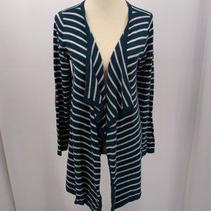 New Market Spruce Size Large Cardigan Sweater Dark Green Gray Stripe Open Front